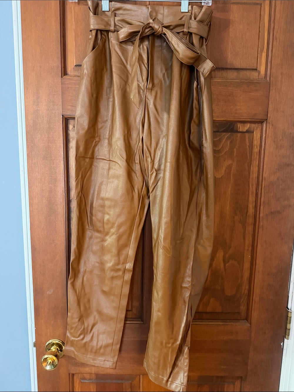 Lucy Paris Tan Faux Leather Paperbag Waist Trousers
